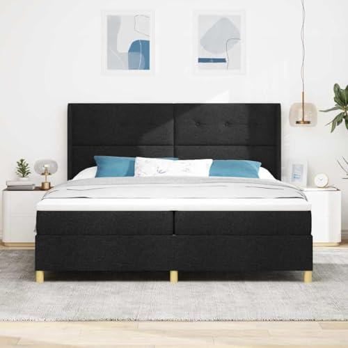 YuuSsea Boxspringbett mit Matratze Schwarz 200x200cm, Stoffbezug, verstellbares Kopfteil, goldene Beine, Bettrahmen Holz, Schlafzimmer Möbel, Doppelbett, 280kg Traglast