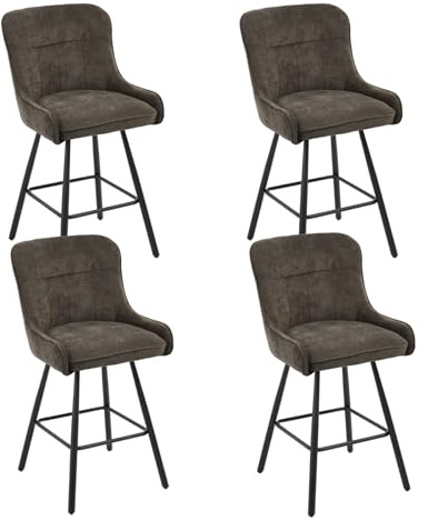 DAYALANE Tabourets de Bar en Chenille Lot de 4 Chaises Haut Bar Confortable avec Dossier et Repose-Pieds Chaise de Cuisine, Ilot Central, Comptoir, Brun