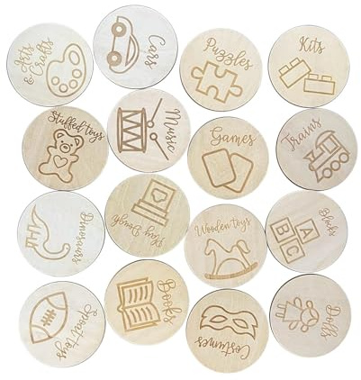 ＡＷＨＡＯ 16Pcs Round Wood Tag for Toy Storage Toy Bin Labels for Bedrooms Playrooms