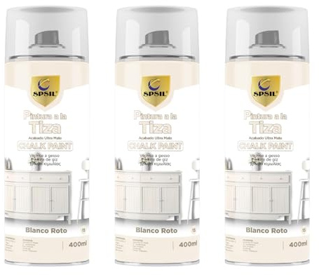 SPSIL Chalk Paint Spray Blanco Roto (3 Pcs) 400ml Pintura en Spray Ultra Mate a la Tiza,Efecto Retro y Vintage para Muebles de Madera, Metal, Cerámica,Imprimación en Spray