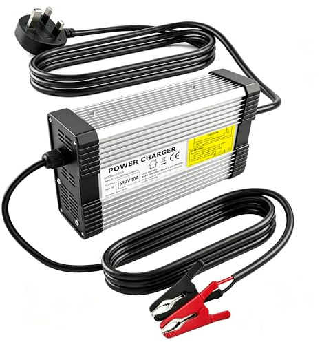 58.4V 10A LiFePO4 Battery Charger for 48V (16S) Lithium Iron Phosphate, High-Power Aluminum Smart Charger with Alligator Clips, NOT for Lead-Acid/Li-ion Batteries