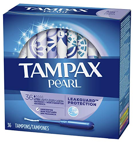 Tampax Pearl Plastic Unscented Tampons, Lites/Light Absorbency, 36 Count (Pack Of 2)