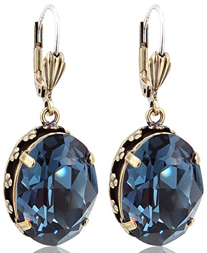 Jugendstil Ohrringe mit Markenkristallen Gold Montana Blau NOBEL SCHMUCK