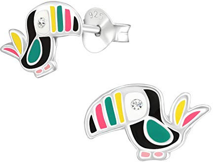 Bungsa Kinder-Ohrstecker Tukan mit Kristall aus .925 Sterling Silber