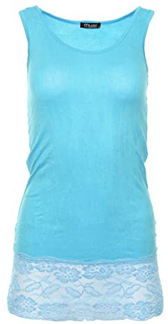Easy Young Fashion - Damen Trägertop mit Spitzensaum - langes Unterziehshirt Skinny Fit 0518
