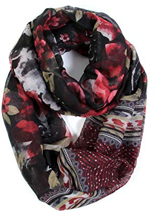 Scarfand's Romantic Rose Prints & Floral Patterns Lightweight Infinity Fashion Scarves Wraps (Romantic Black)