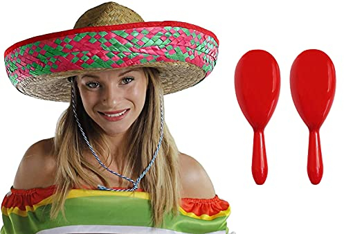 Sombrero de paja mexicano, perfecto para cualquier fiesta de disfraces de México Somberros para hombres y mujeres (rojo)