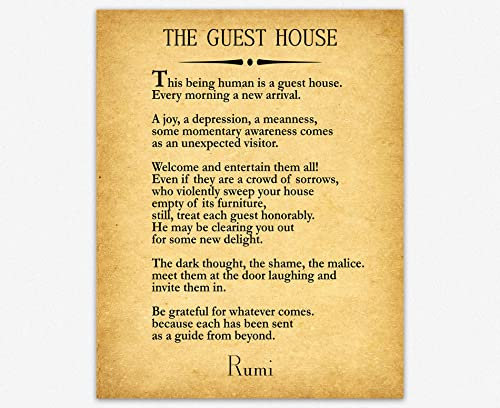 Rumi – Das Gästehaus, Rumi Poesie Zimmer Dekor/Rumi Zitat Das Gästehaus Gedicht von Rumi, inspirierende Kunst für Heimdekoration/inspirierendes Gedicht, Gästehaus-Dekor, Wohnzimmer, 20.3x25.4 cm