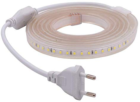 XUNATA 5m 220V Tiras LED, SMD 2835 120LEDs/m, IP67 Impermeable, Escalera de Techo Blancas Tira de LED Cocina Cable Luces LED Blanco frio
