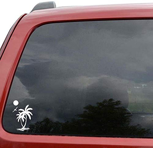 Stukk Stickers Sun Palm Tree Beach Vogel tropisch Heiß Spaß Aufkleber Vinyl Aufkleber 9.8cm x 14,6 cm - Weiß