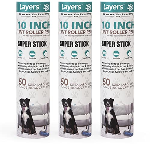 Layers Large Lint Roller Refill, Suitable for Most Large Rollers, mega Rollers, 10 in Wide Rollers in The Market - 3 Packs