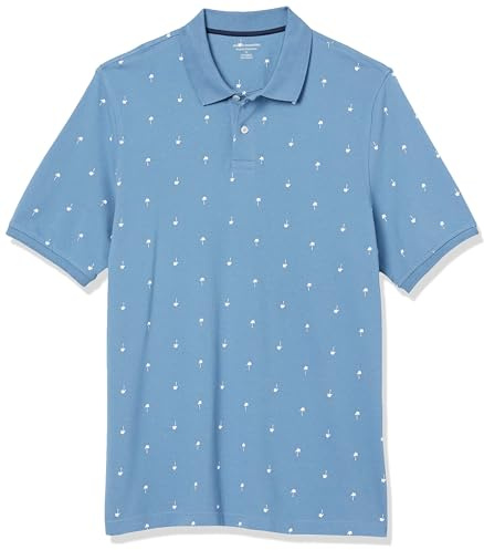 Amazon Essentials Men's Regular-Fit Short-Sleeve Cotton Piqué Polo Shirt (Available in Big and Tall), Blue White Palm Tree Print, XL