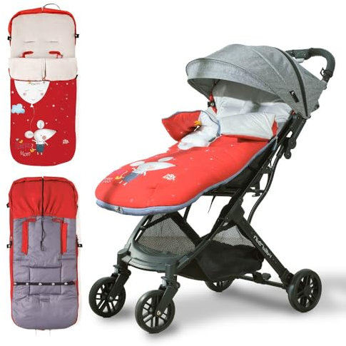 Interbaby Universal Fußsack Kinderwagen Winter | Weiche, Warme, Wintersack Kinderwagen | Abnehmbare fußsack, Doppelte Öffnung, Leicht zu Waschen, Antiallergene Materialien, Ratita Rot