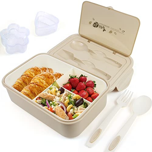 INSANYJ Lunch Box Termico Bambini Scuola, PortaPranzo Bento Box per Adulti/Bambini con 3 Scomparti & 2 Posate, Microonde/Frigo/Lavastoviglie, Portavivande Termico Approvato Dalla FDA