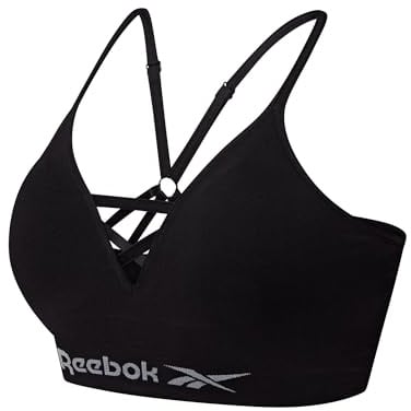 Reebok, Damen, Nahtloser BH, elastisches, Bauchfreies Sport-Top, ohne Bügel, Rücken im Racer Style, in Schwarz