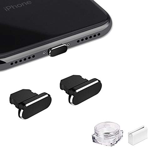 VIWIEU Metal Anti Dust Plug for iPhone 13 12 Mini Pro Max 11 iPad AirPods, 2 Aluminum Lightning Charging Port Cover Compatible with iPhone X, XS, XR, 8, 7 Plus with Plug holder and Storage Box (Black)