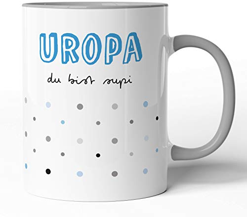Tasse mit Spruch - Uropa du bist supi - Kaffeetasse Familie Geschenk-Idee/Tasse zum Geburtstag/Weihnachts-Geschenk (Grau, Uropa)