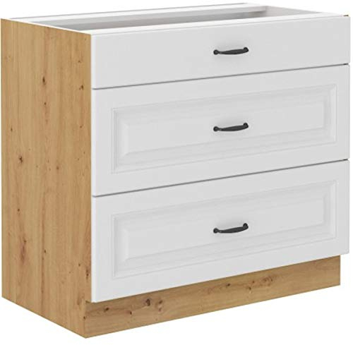 Küchen Unterschrank 80 cm Stilo Weiß + Eiche Artisan Vollauszug Soft-Close Küche
