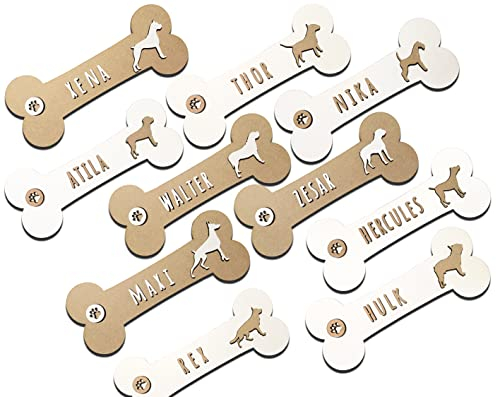 KARIVOO placa de madera con forma de hueso personalizada con nombre y raza para perros