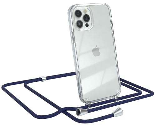 EAZY CASE Handykette kompatibel mit iPhone 12/12 Pro Handyhülle mit Umhängeband, Handykordel mit Schutzhülle, Silikonhülle, Hülle mit Band, Stylische Kette für Smartphones, Navy Blau