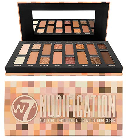 W7 Nudification Palette con Pigmenti Pressati - 16 Colori Nude - Trucco Glam Sempre Perfetto e Duraturo