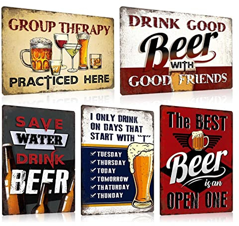 ZDFDC 5er Blechschilder Bar Set Retro Bier 20x30cm - Vintage Metall-schilder mit Lustig Spruch - Vintage Bier Bar-Schild Beer Geschenk für Bar Pub Club Partykeller Theken Deko (SET C)