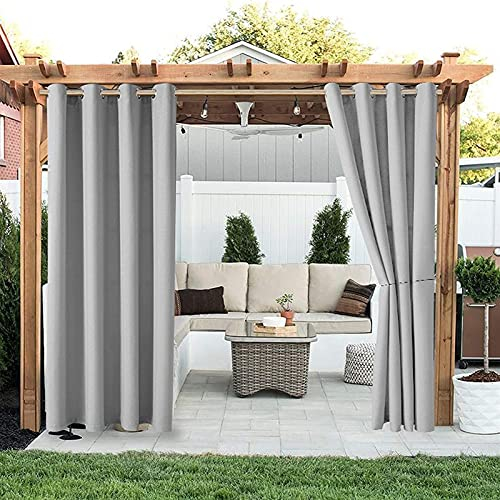 LIVEINU Outdoor Vorhänge Aussenvorhang Garten Verdunkelung Outdoor Gardinen Blickdicht Winddicht Wasserabweisend Sichtschutz Sonnenschutz UVschutz 1 Stück | 120x150cm(B x H) Hellgrau