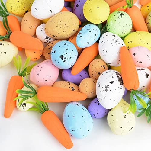 BOFUNX 100 Stück Ostern Dekoration Set, 80 Mini Gesprenkelte Schaum Ostereier, 20 Schaum Karotte, Ostereier Ornamente für DIY Handwerk Dekoration