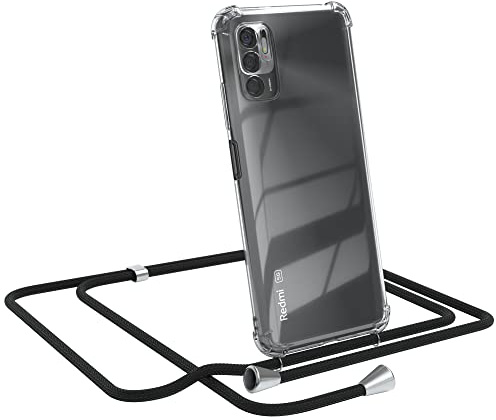 EAZY CASE Handykette kompatibel mit Xiaomi Redmi Note 10 5G Handyhülle mit Umhängeband, Handykordel mit Schutzhülle, Silikonhülle, Hülle mit Band, Stylische Kette mit Hülle für Smartphone, Schwarz