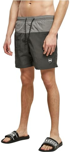 Urban Classics Herren Block Swim Shorts – Badeshorts mit Kordelzug & Taschen, schnelltrocknend, ideal für Strand, Pool & Urlaub,Blackbird/Asphalt,L
