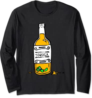 Tequila-Flasche mit grünem Wurm Old School Grafik Langarmshirt