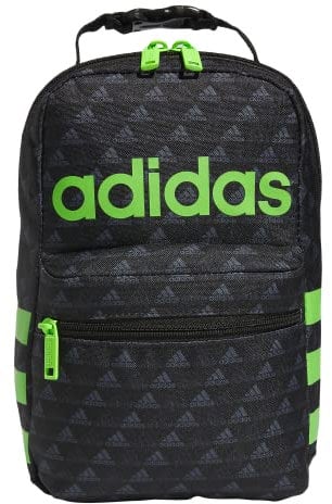 adidas 979153 Unisex Santiago Lunch Bag, Insulated School Food Container Box Discontinued, Polyester, Bos Mini Monogram Black/Lucid Lime Green/2.0