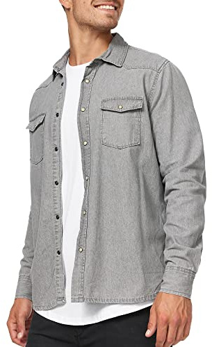 Indicode Herren Mike Hemd Jeanshemd mit 2 Brust-Tasche aus 100% Baumwolle | Klassisches Hemd aus weicher Baumwolle, Denimhemd, Herrenhemd, Langarmhemd, Freizeithemd, Baumwollhemd für Männer
