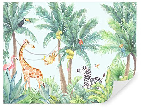 Tapeko Papier Peint Chambre Enfant 260x180 cm 3D Effet Animaux Cerf Ours Girafe Zèbre Forêt Nature pour Garçon Fille Papier Peint intissé plus u62123#04