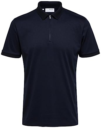 SELECTED HOMME Herren Slhfave Zip Ss Polo, Sky Captain, XL