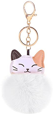 Mignon Porte-clés En Peluche Chat Boule De Fourrure, Pendentif Pompon Moelleux Pour Voiture, Sac Dame Fille, Décoration