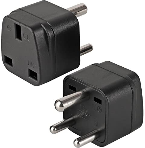 2-Pack UK to India Plug Adapters, TENINYU India Power Converter Grounded Universal Travel Adapter 3 Pin India International Type D Plug (Black)