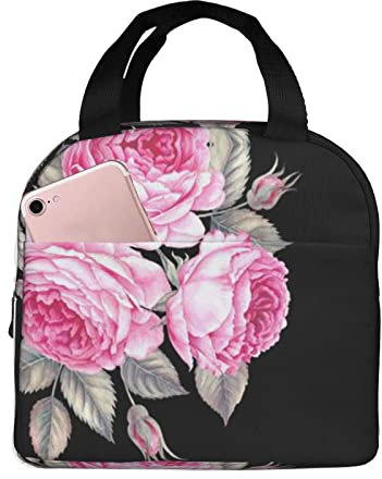 XVBCDFG Bolsa de almuerzo de flores rosadas Oficina al aire libre Papel de aluminio portátil Aislamiento grueso y bolsa Bento de mantenimiento fresco