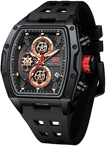 AIMES Armbanduhr für Herren, modisch, lässig, cool, großes Zifferblatt, leuchtend, wasserdicht, Sport, analog, Quarz, Business, Herrenuhren, Silikonarmband, Kleideruhr, 0473-Schwarz, Lässige Sportuhr,