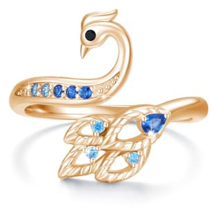 Ring Phönix Damen 925 Sterling Silber Pfauen Offener Ring Verstellbar Tier Ring Blauer Zirkonia Nirwana Phönix Schmuck Geschenk Weihnachten Geburtstag