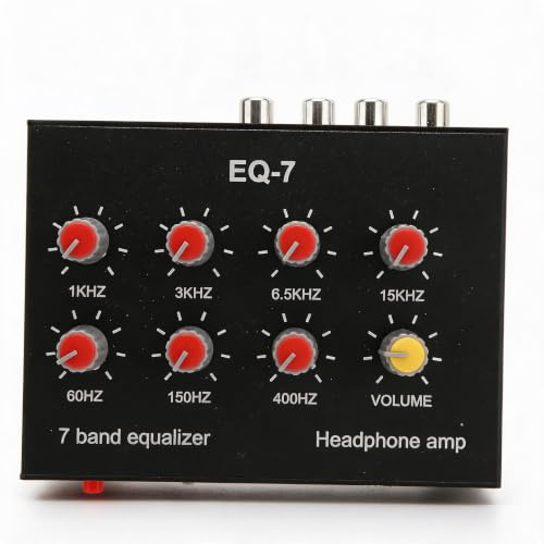 7-Band Sound Equalizer, Zweikanal, 12 DB Höhen- und Basseinstellung, Eingangsausgang, Aluminiumlegierung, 3,5 mm Klinke, Kompatibel mit Kopfhörern für Auto