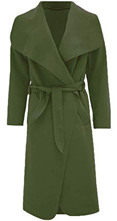 Women Long Waterfall Italian Duster Coat, Ladies Long Sleeve Oversized French Belted Trench Open Jacket, Adult Celebrity Winter Cardigan Cape With Pockets UK Plus Size 8-22, (Khaki-16-18)
