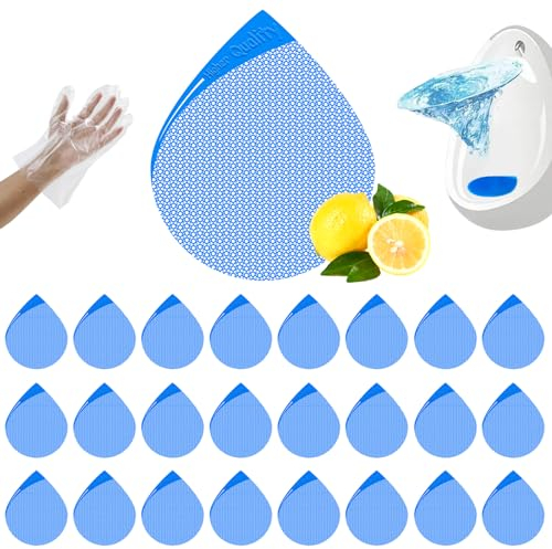 Desodorisant Urinoir en Forme de Goutte d'eau (24pcs) with Gants gratuits, Ecrans pour urinoir Anti-projections et Anti-odeurs, Tapis d'Urinoir Désodorisant avec Parfum pour Hôtels,Restaurants,Écoles