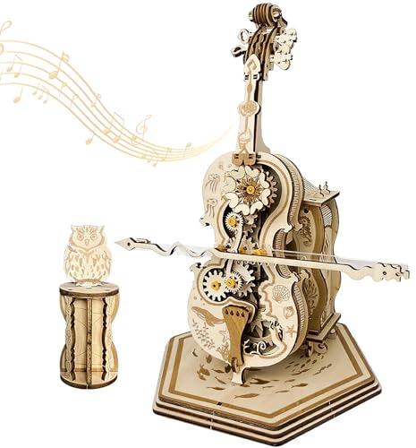 Erwachsene Holz Magisches Cello Spieluhr Zahnradantrieb DIY Holzpuzzle Magic Cello Mechanische 3D Holz Spieluhr Puzzle für Erwachsene und Teenager (Cello)