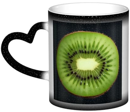 Dwrepo Kiwi Slice Print Kaffeetasse 370 ml, wärmeempfindliche Farbwechsel-Tasse, niedliche Keramiktasse für Damen und Herren
