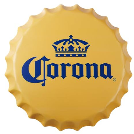 Eazy Wagon Cor ona (14X14) Art Home Bar Wall Decor Sign Metal Bottle Caps Wall Plates for Retro & Vintage Scratch Look, Gifts