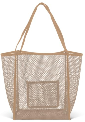 Mabecol Strandtasche Damen mit Reißverschluss – Leichte & Faltbare Badetasche, Wasserfeste Beach Bag mit Mehreren Fächern, Perfekt für Strand, Schwimmen, Reisen & Familie (Kaki)