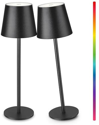 Faithorse Cordless Table Lamp 2 Pack, 5200mAh Battery Operated Table Lamps IP54 Waterproof Desk Lamp with RGB Color Changing Rechargeable Night Light Touch Control Bedside Lamp for Bedroom(Black)