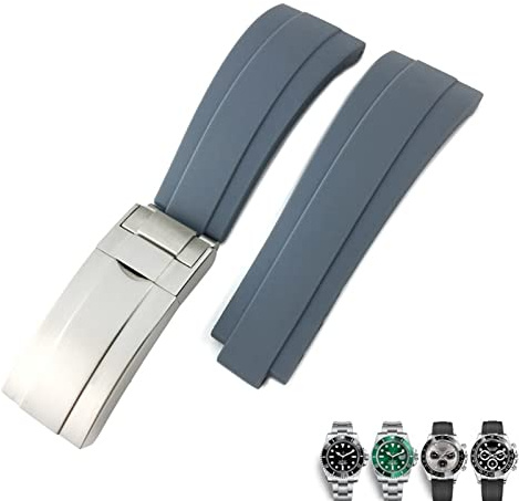 EAMOM 20mm 21mm Gummiarmband für Rolex GMT OYSTERFLEX Daytona Submariner DEEPSEA Seiko Wasserdichtes Armband (Color : Grey, Size : 20mm)