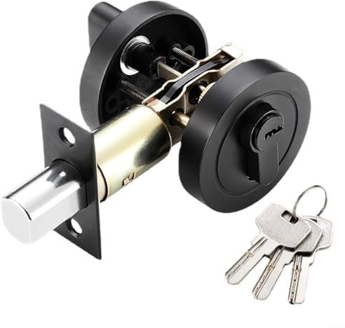 ZYNCUE Deadbolt Door Lock with Keys, Black Door Lock with Brushed Nickel Handles, Safe Locker Deadbolts Lockset for Exterior Door, Entrance Door, Passage Door